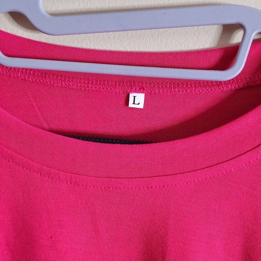 Women's Hot Pink Eyelet Lace Puffy Long Sleeve Top Size L - Picture 5 of 6